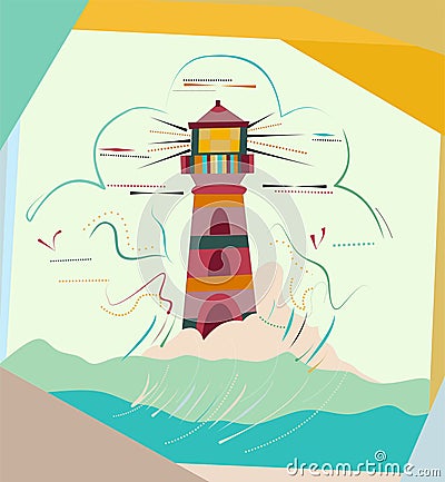 Abstract colorful background ,fantasy lighthouse ,surrealist art style 18-243 Vector Illustration