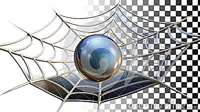 Spider web structure holding metallic sphere pearl abstract art png transparent image Generative AI Stock Photo