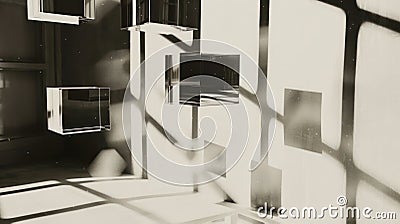 Abstract composition of floating cubes casting shadows in a minimalist space Stock Photo