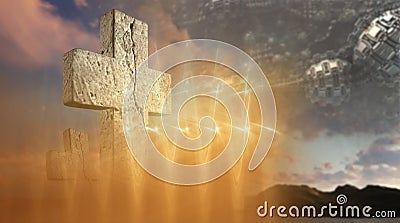 Abstract composition with landscape made in 3d software Stock Photo