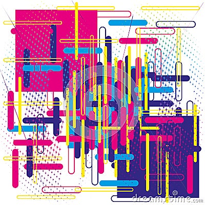 Abstract composition of lines and geometric shapes in bright colors. Vector Illustration