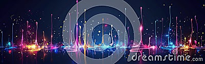 An abstract composition of multicolored lines and dots creating a vibrant and dynamic background Stock Photo