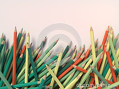 Abstract composition number colored pencils on a light surface. Design template background. 3d rendering Stock Photo