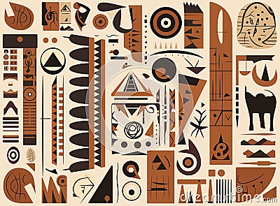 Abstract composition in the style of cave paintings and primitive art Vector Illustration
