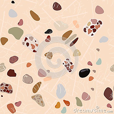 Abstract composition. Terrazzo flooring vector brown seamless pattern Vector Illustration
