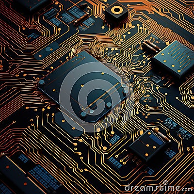Abstract computer circuit board wallpaper background created with Generative AI Stock Photo