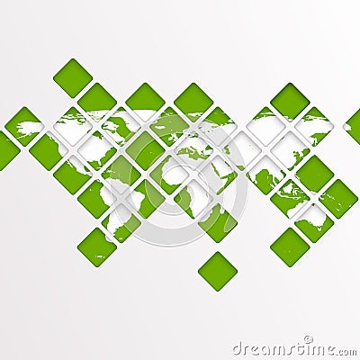 Abstract computer graphic World map of green mosaic. Vector Illustration