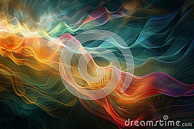 Abstract computergenerated image of a colorful glowing wave in a dark sky Stock Photo