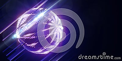 Abstract concept of analysis spherical array data. Glowing sphere with blurred lines and lens effects. Banner for business and Stock Photo