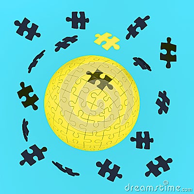 Abstract concept of business, Yellow earth jigsaw puzzle on past Stock Photo