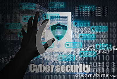 Abstract concept cyber security, hands and gestures for online data theft from internet and personal safety networks in database, Stock Photo