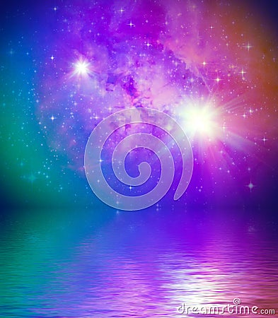 Abstract concept Galaxy Space and reflection ripple wave of water Stock Photo