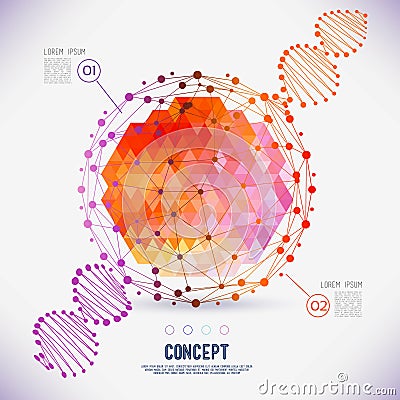 Abstract concept geometric lattice, the scope of molecules, DNA chain. Vector Illustration