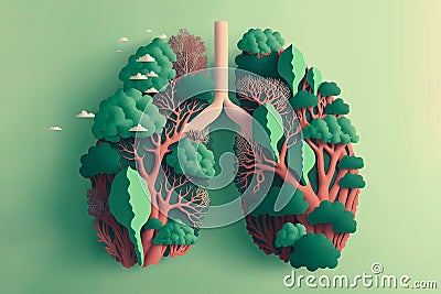 Abstract concept of healthy lungs. Fresh green lungs full of leaves. Clean lungs without lung pollution. Generative AI Stock Photo