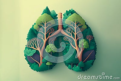 Abstract concept of healthy lungs. Fresh green lungs full of leaves. Clean lungs without lung pollution. Generative AI Stock Photo