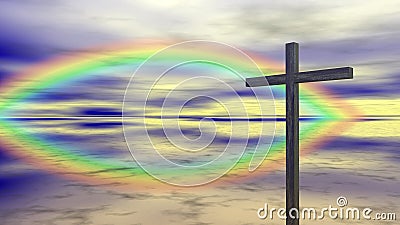 Religion - Cross - Rainbow Stock Photo
