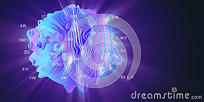 Abstract concept of layered analysis of a spherical data array. Noise sphere cut on color layers with shine effect. Banner for Stock Photo