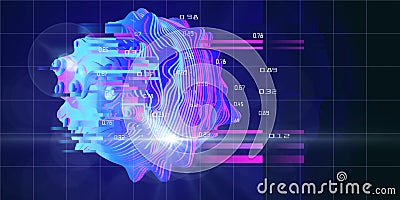 Abstract concept of layered analysis of a spherical data. Noise sphere cut on color layers with blurred lines and lens effects. Stock Photo