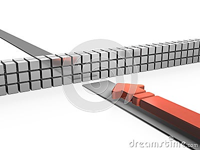 An abstract concept representing a stagnating project. A strong wall blocking the path. unexpected accident. 3D rendering. white Stock Photo