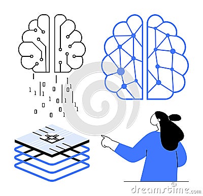 Abstract Concepts of Artificial Intelligence and Neural Networks Vector Illustration