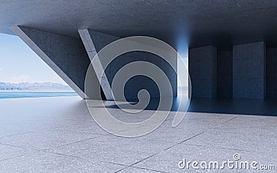 Abstract concrete buildings with open background, 3d rendering Stock Photo