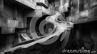 Abstract Concrete Structure With Winding Pathway in Dim Lighting. Generative AI Stock Photo
