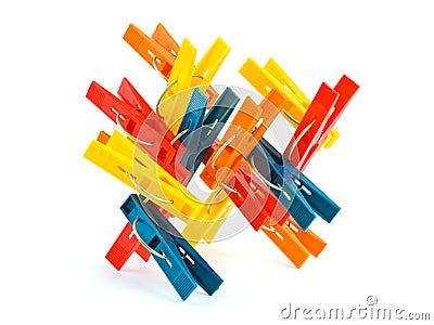 Abstract construction made of clothespins Stock Photo