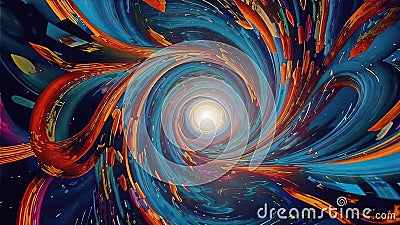 Abstract contemplative image in a quantum and psychedelic style with swirling patterns, fractal structures and abstract Cartoon Illustration