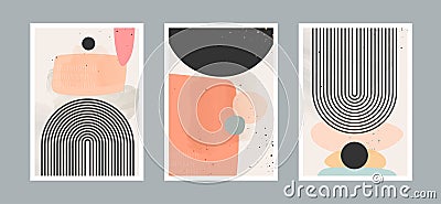 Abstract contemporary arts background with geometric balance shapes, rainbow and sun for wall decoration, postcard or brochure Vector Illustration