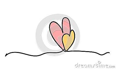 Abstract continuous line drawing of two hearts hugging each other. Symbol of love, care Vector Illustration