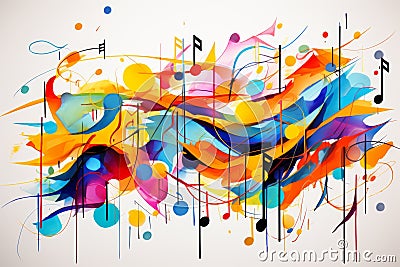 Abstract continuous music notes vector sketch in line art style, song sound concept background icon Stock Photo