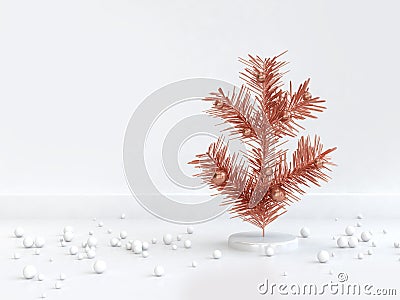 Abstract copper christmas tree white scene 3d render Stock Photo