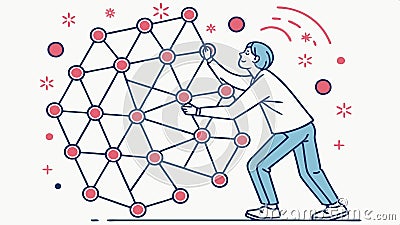 Man pushing network corner, technology frame, connection design, abstract vector design Generative AI Vector Illustration