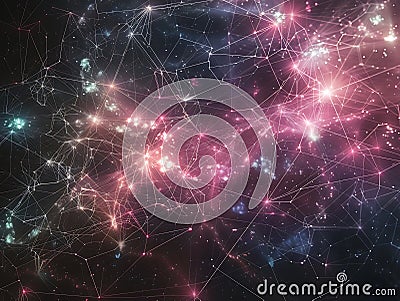 Abstract Cosmic Connections: A Dynamic Constellation of Interconnected Nodes Stock Photo