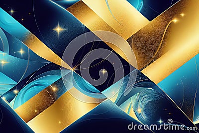 Abstract cosmic dark blue background with neon golden lights, virtual reality Cartoon Illustration