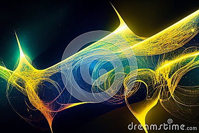 Abstract cosmic dark blue background with neon golden lights, virtual reality Cartoon Illustration