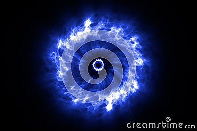 Abstract cosmic explosion shockwave blue energy on black background Stock Photo