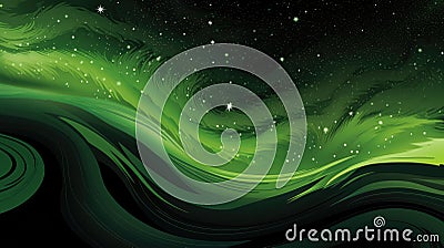 Abstract Cosmic Swirls with Stars. Abstract swirls of green and black under a star-studded sky Stock Photo