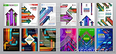 Abstract cover set of diagonal, vertical and horizontal colorful arrows. Modern minimalism business patterns templates Vector Illustration