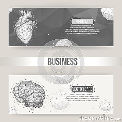 Abstract Creative concept vector background of the human brain and heart. Polygonal design style letterhead and brochure Vector Illustration