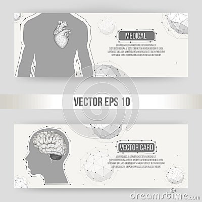 Abstract Creative concept vector background of the human brain and heart. Polygonal design style letterhead and brochure Vector Illustration