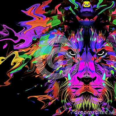 Abstract creative illustration with colorful lion Cartoon Illustration