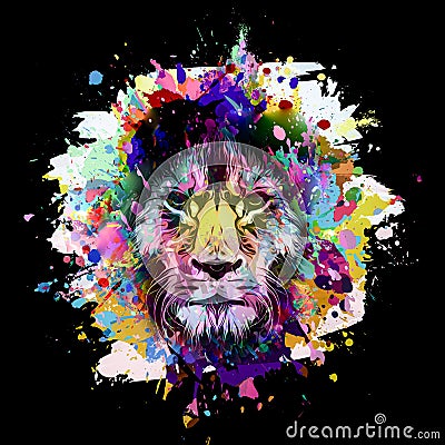 Abstract creative illustration with colorful lion Cartoon Illustration