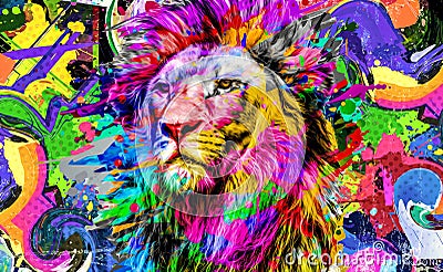 Abstract creative illustration with colorful lion Cartoon Illustration