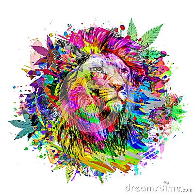 Abstract creative illustration with colorful lion Cartoon Illustration