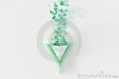 Abstract creative modern light green mint 3d background three-dimensional paramid exploding flying out of it small Cartoon Illustration