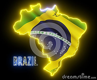 Abstract creative neon lights map of BRAZIL. Brazilian geography outline with shiny led light Stock Photo