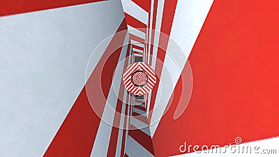 Abstract creative red and white stripped tunnel. Circles and walls design, alpha channel black screen end of way Stock Photo
