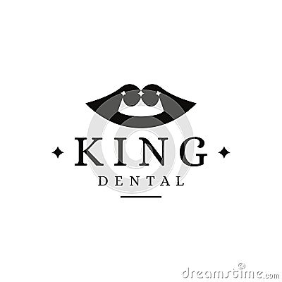 Abstract creative smiley mouth with crown teeth inside, king dental logo, dentist logo Vector Illustration