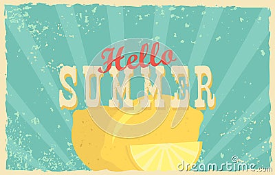 Abstract creative vector design layout with text - hello summer. Vintage concept background, art template, retro Vector Illustration